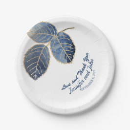 Botanische Hochzeit in Blue Gold Pappteller