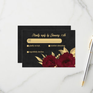 Botanische Hochzeit in Bordeaux und Gold RSVP Karte