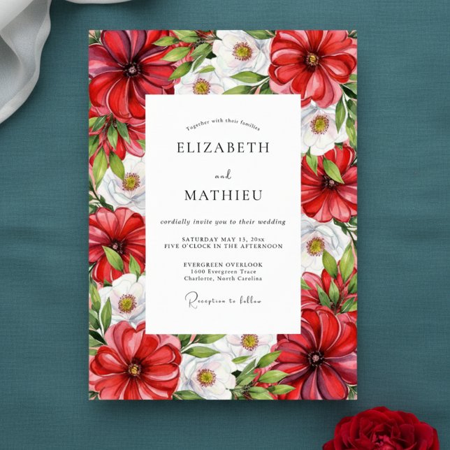 Botanische Hochzeit in Crimson Lush Einladung (Von Creator hochgeladen)