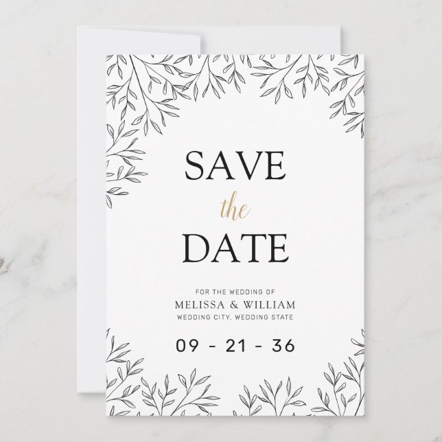 Botanische Hochzeit in der Modernen Linie Save The Date (Vorderseite)