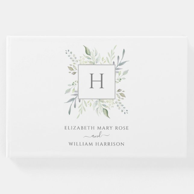 Botanische Hochzeit in elegantem Monogramm Gästebuch (Vorderseite)