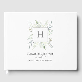 Botanische Hochzeit in elegantem Monogramm Gästebuch