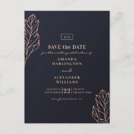 Botanische Hochzeit in Gold der Marine. Blau Save  Postkarte