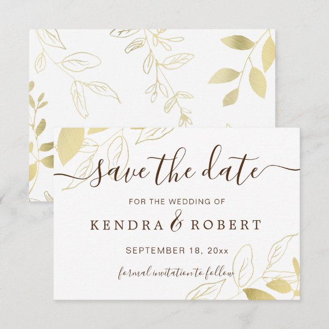 Botanische Hochzeit in Gold-Foliage speichern Sie  Save The Date (Vorne/Hinten)