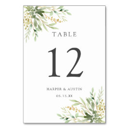 Botanische Hochzeit in Grünblättern Tischnummer