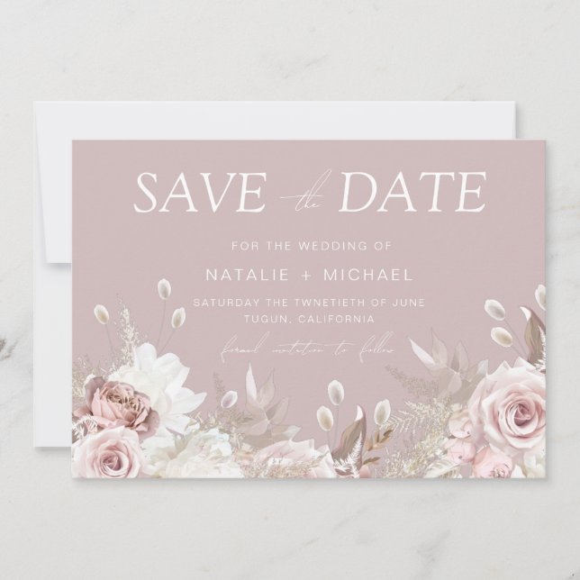 Botanische Hochzeit in Luxus Blush Save The Date (Vorderseite)
