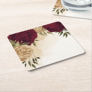 Botanische Hochzeit in Maroon-Beige Rechteckiger Pappuntersetzer