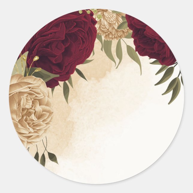 Botanische Hochzeit in Maroon-Beige Runder Aufkleber (Vorderseite)