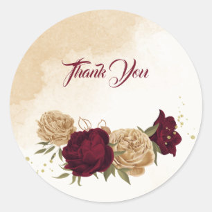 Botanische Hochzeit in Maroon-Beige Runder Aufkleber