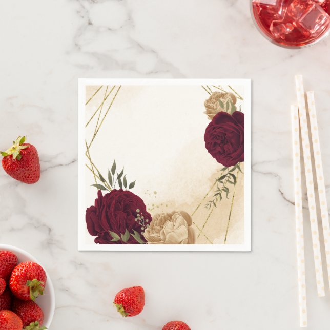 Botanische Hochzeit in Maroon-Beige Serviette (Beispiel)