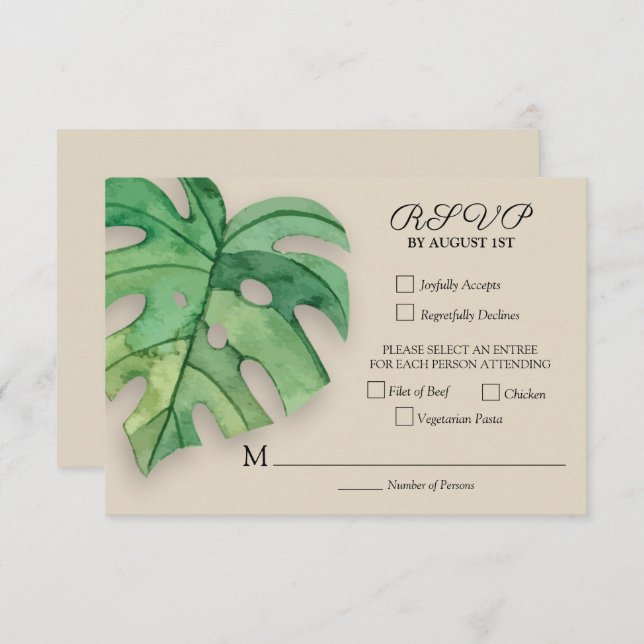 Botanische Hochzeit in Monstera RSVP Karte (Vorne/Hinten)