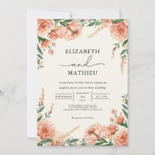 Botanische Hochzeit in Peach floral Einladung