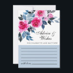 Botanische Hochzeit in Rosa Floral Hinweiskarte<br><div class="desc">Elegante Hochzeitsratgeber & Wunschkarte mit leuchtend rosa Aquarellfarben,  blauen und grauen Blattwerk auf weißem Hintergrund.</div>