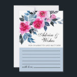 Botanische Hochzeit in Rosa Floral Hinweiskarte<br><div class="desc">Elegante Hochzeitsratgeber & Wunschkarte mit leuchtend rosa Aquarellfarben,  blauen und grauen Blattwerk auf weißem Hintergrund.</div>