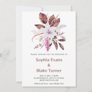 Botanische Hochzeit in Rosa und Braun Einladung