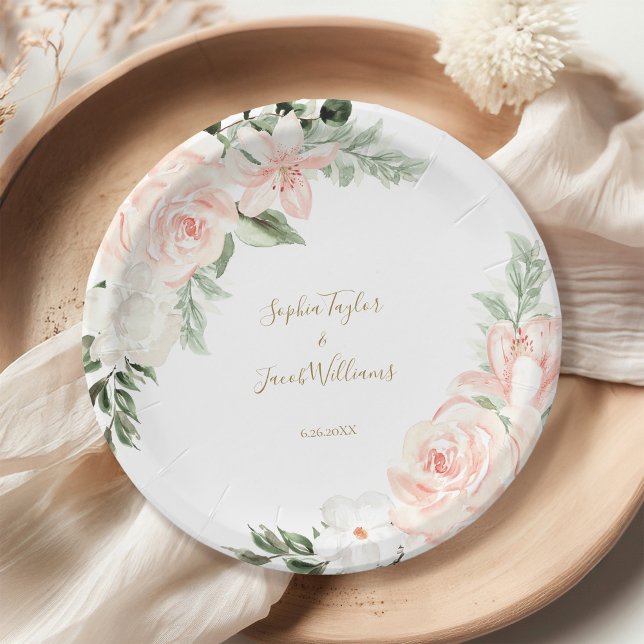 Botanische Hochzeit in Rosa und Gold Pappteller (Von Creator hochgeladen)
