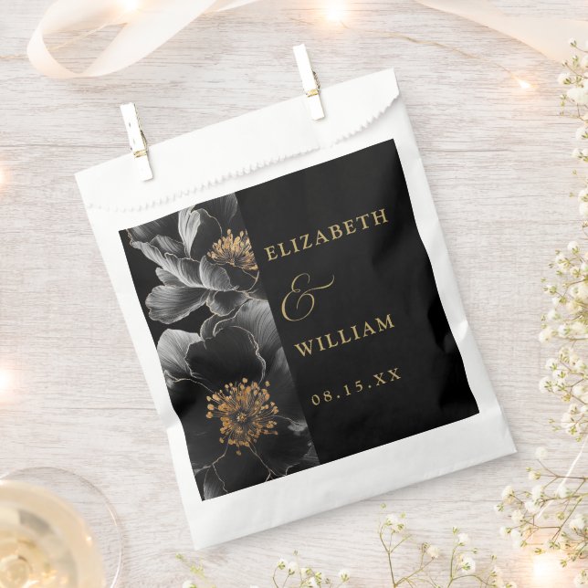 Botanische Hochzeit in Schwarz und Gold Geschenktütchen (Ausgeschnitten)