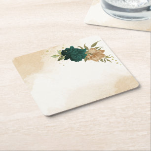 Botanische Hochzeit in Smaragdgrün Rechteckiger Pappuntersetzer