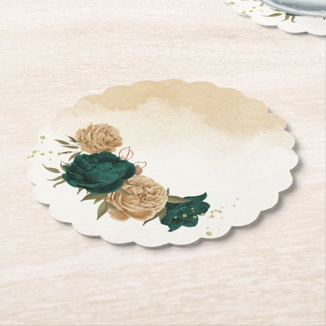 Botanische Hochzeit in Smaragdgrün Untersetzer (angewinkelt)