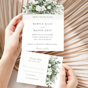 Botanische Hochzeit mit abreißbarer Antwortkarte All In One Einladung