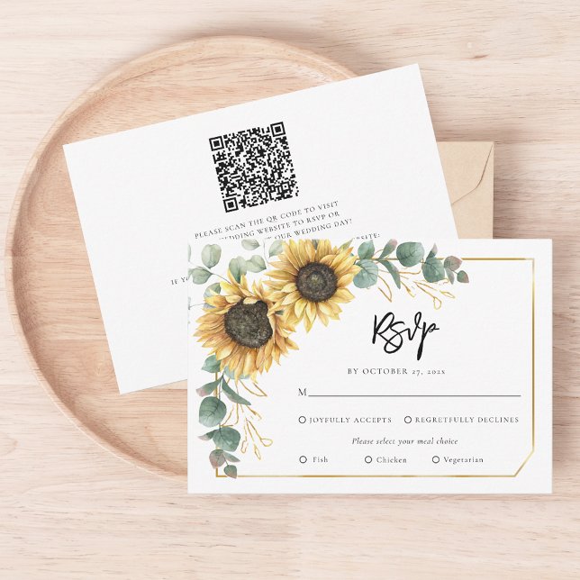 Botanische Hochzeit mit Blumenschrift RSVP Karte (Floral Sunflower Eucalyptus Greenery Wedding Enclosure RSVP Card)
