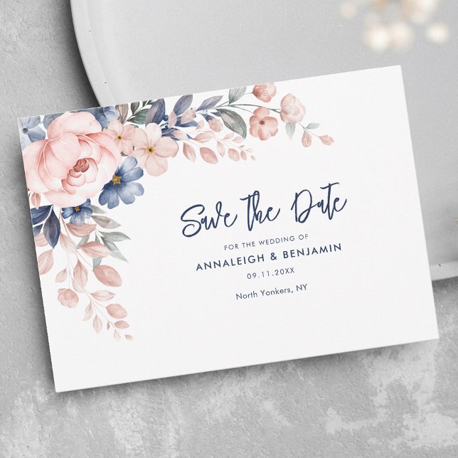 Botanische Hochzeit mit Blumenschrift Save The Date (Save the Date Wedding Announcement Pink Floral )