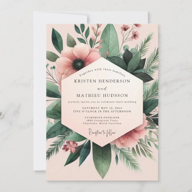 Botanische Hochzeit mit Blush-Anemone Einladung (Vorderseite)