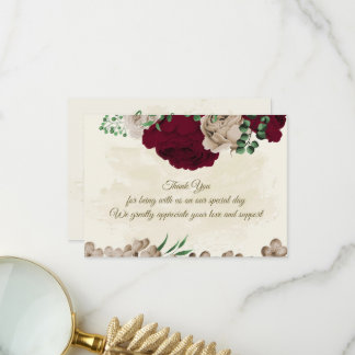 Botanische Hochzeit mit Burgunder Champagner-Blume Dankeskarte