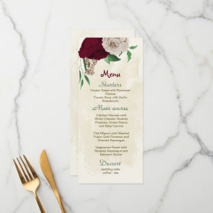 Botanische Hochzeit mit Burgunder Champagner-Blume Menükarte