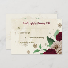 Botanische Hochzeit mit Burgunder Champagner-Blume RSVP Karte