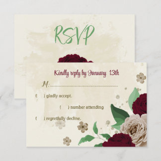 Botanische Hochzeit mit Burgunder Champagner-Blume RSVP Karte