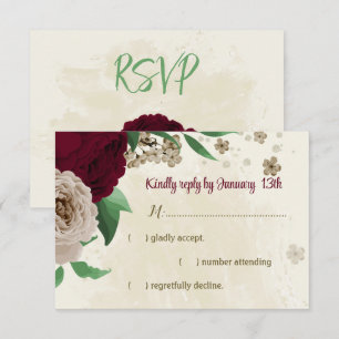 Botanische Hochzeit mit Burgunder Champagner-Blume RSVP Karte