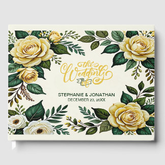 Botanische Hochzeit mit cremigem Gelb und erdigen Gästebuch