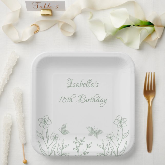 Botanische Hochzeit mit einfachem Salbei Pappteller (Hochzeit)