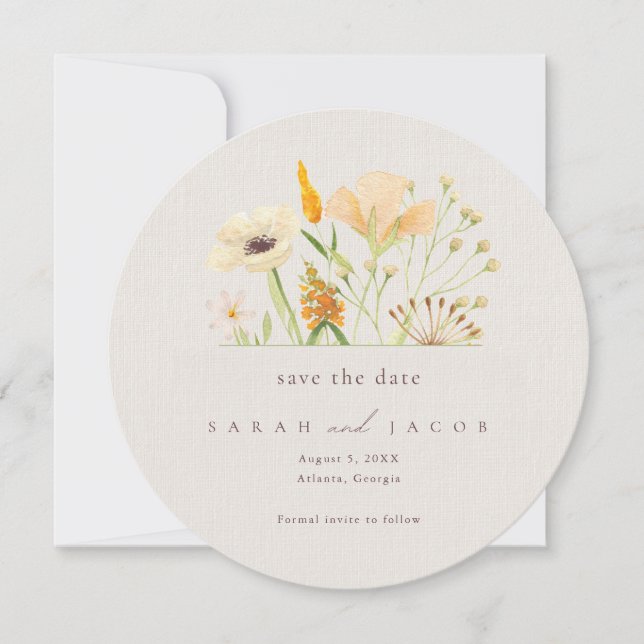 Botanische Hochzeit mit einfachen Wildblumen Save The Date (Vorderseite)