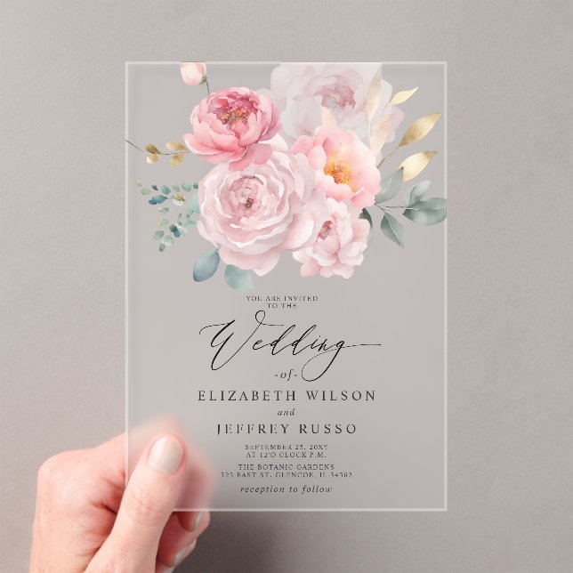 Botanische Hochzeit mit elegantem Blush Acryleinladungen (Insitu (Handheld))