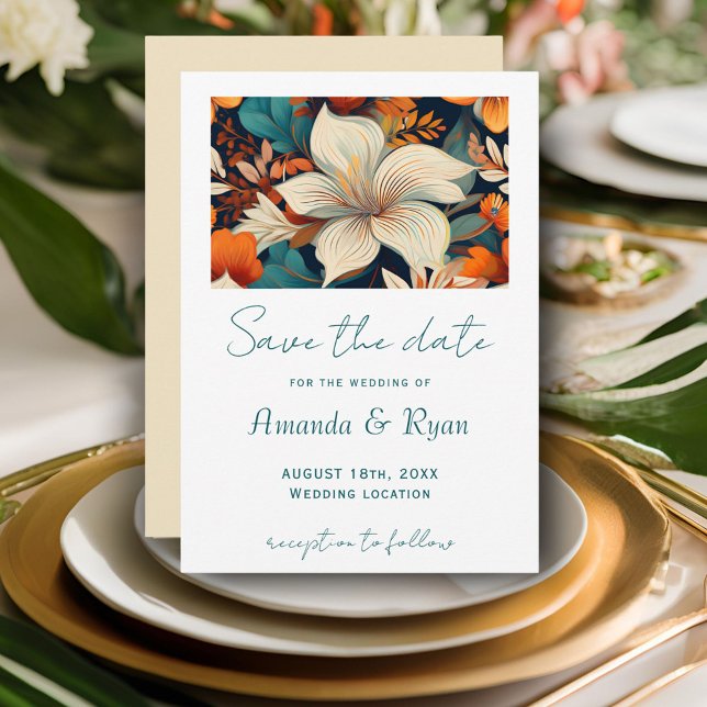Botanische Hochzeit mit eleganten tropischen Pflan Save The Date (Von Creator hochgeladen)