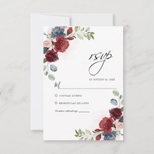 Botanische Hochzeit mit floralem Burgund RSVP Karte