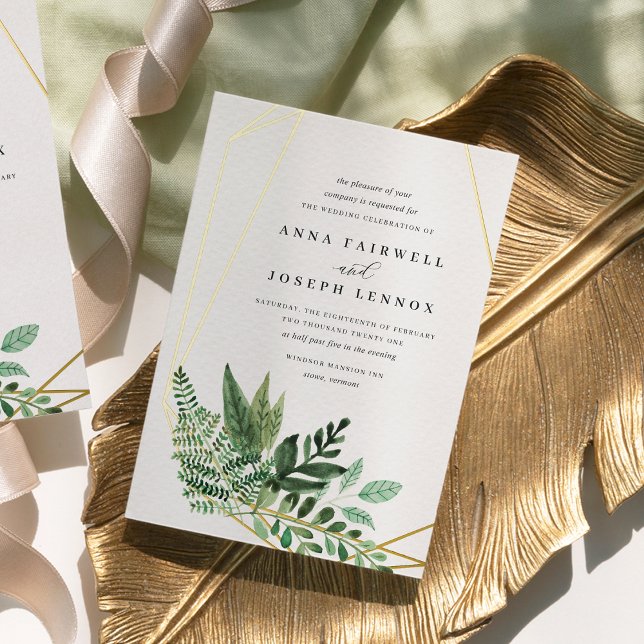 Botanische Hochzeit mit geometrischen Wasserfarben Folieneinladung (Von Creator hochgeladen)