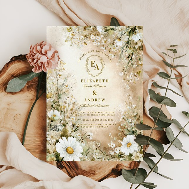Botanische Hochzeit mit klassischer Creme und Gold Einladung (Von Creator hochgeladen)