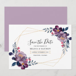 Botanische Hochzeit mit lila floraler Geometrie Save The Date