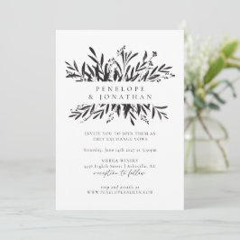 Botanische Hochzeit mit Minimalistischem Schwarz u Einladung