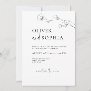 Botanische Hochzeit mit Minimalistischer Blütenlin Einladung