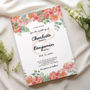 Botanische Hochzeit mit rosa grüner Blüte Einladung