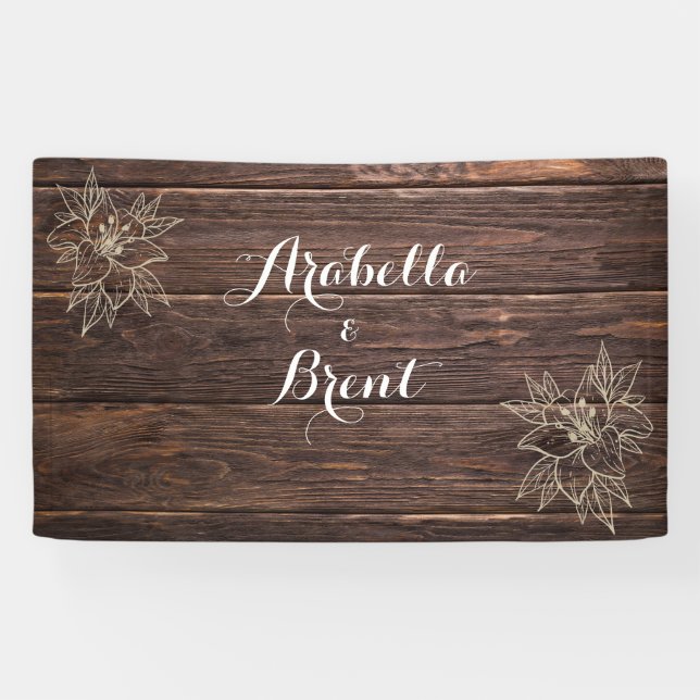 Botanische Hochzeit mit rustikalem Holz Banner (Horizontal)