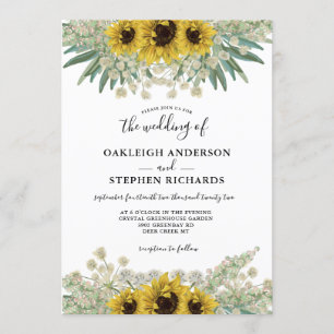 Botanische Hochzeit mit rustikaler Sonnenblume Einladung