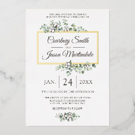 Botanische Hochzeit mit rustikaler Südwolle Folieneinladung