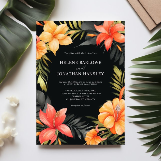 Botanische Hochzeit mit tropischer Flora Einladung (Floral Watercolor Botanical Tropical Wedding Invitation)