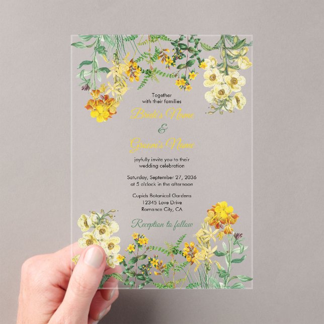Botanische Hochzeit mit Vintagem Gelbwasser Acryleinladungen (Insitu (Handheld))