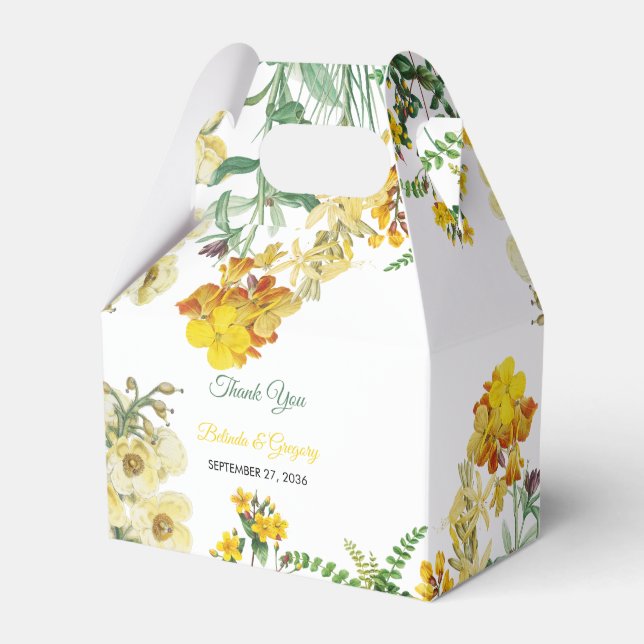 Botanische Hochzeit mit Vintagem Gelbwasser Geschenkschachtel (Vorderseite)